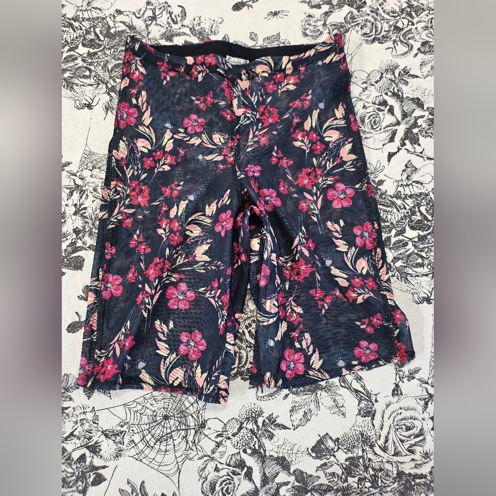 Free People Floral Bike Shorts - Black and Red